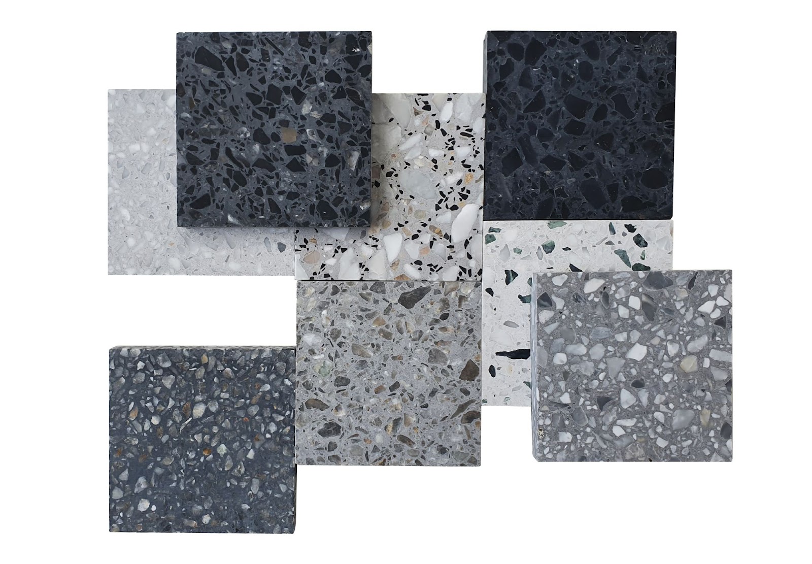 Stone tiles in different varieties, great for adding character to kitchen countertops